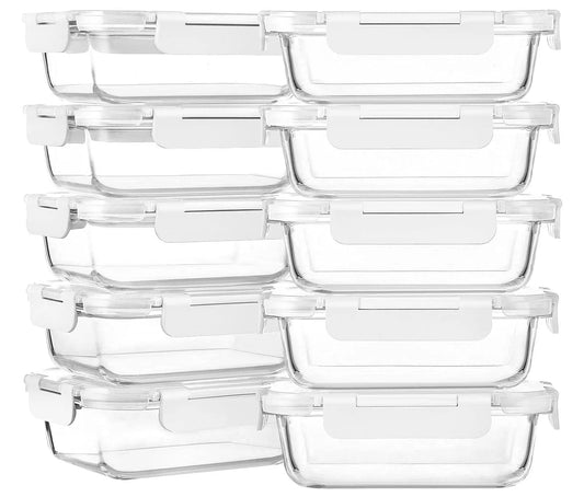 10-Pack 22 Oz, Glass Meal Prep Containers, Glass Food Storage Containers with Lids, Glass Lunch Containers, Microwave, Oven, Freezer and Dishwasher